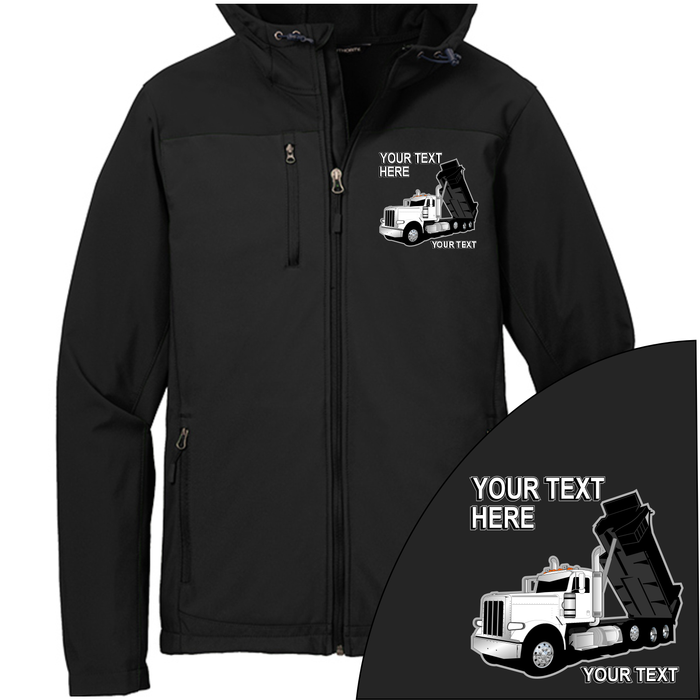 Peterbilt Dump Truck - Your Text Here - Port Authority Hooded Core Soft Shell Jacket -Free Shipping
