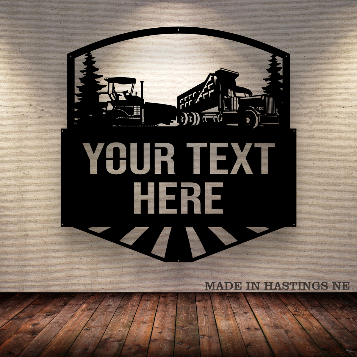 Asphalt Paver Dump Truck Trees Metal Monogram Sign - Free Shipping