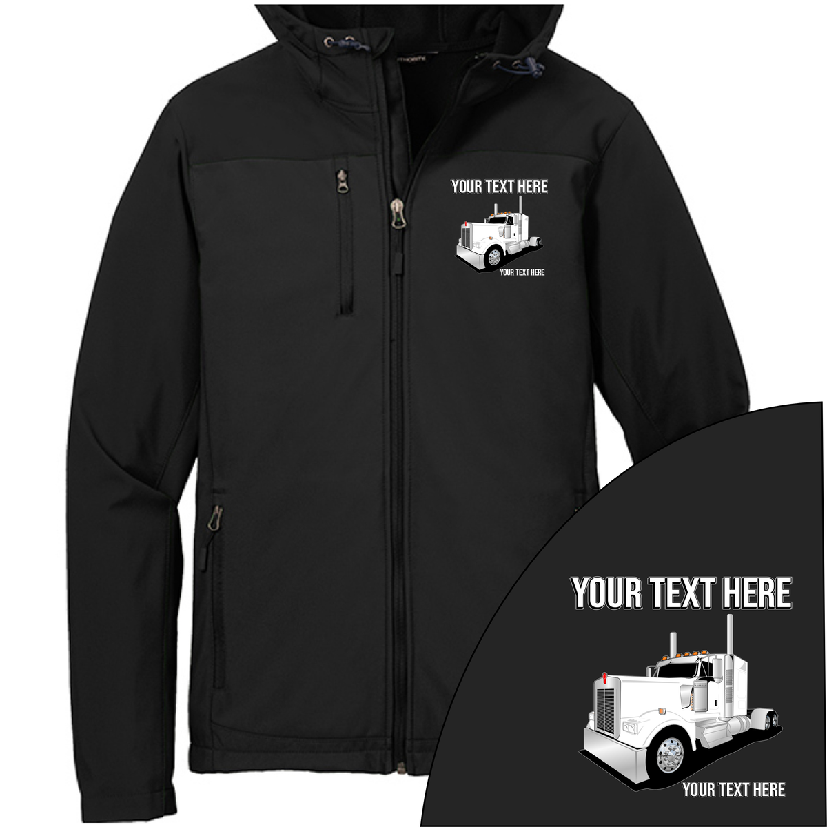 Kenworth Full Truck - Your Text Here - Port Authority Hooded Core Soft Shell Jacket -Free Shipping