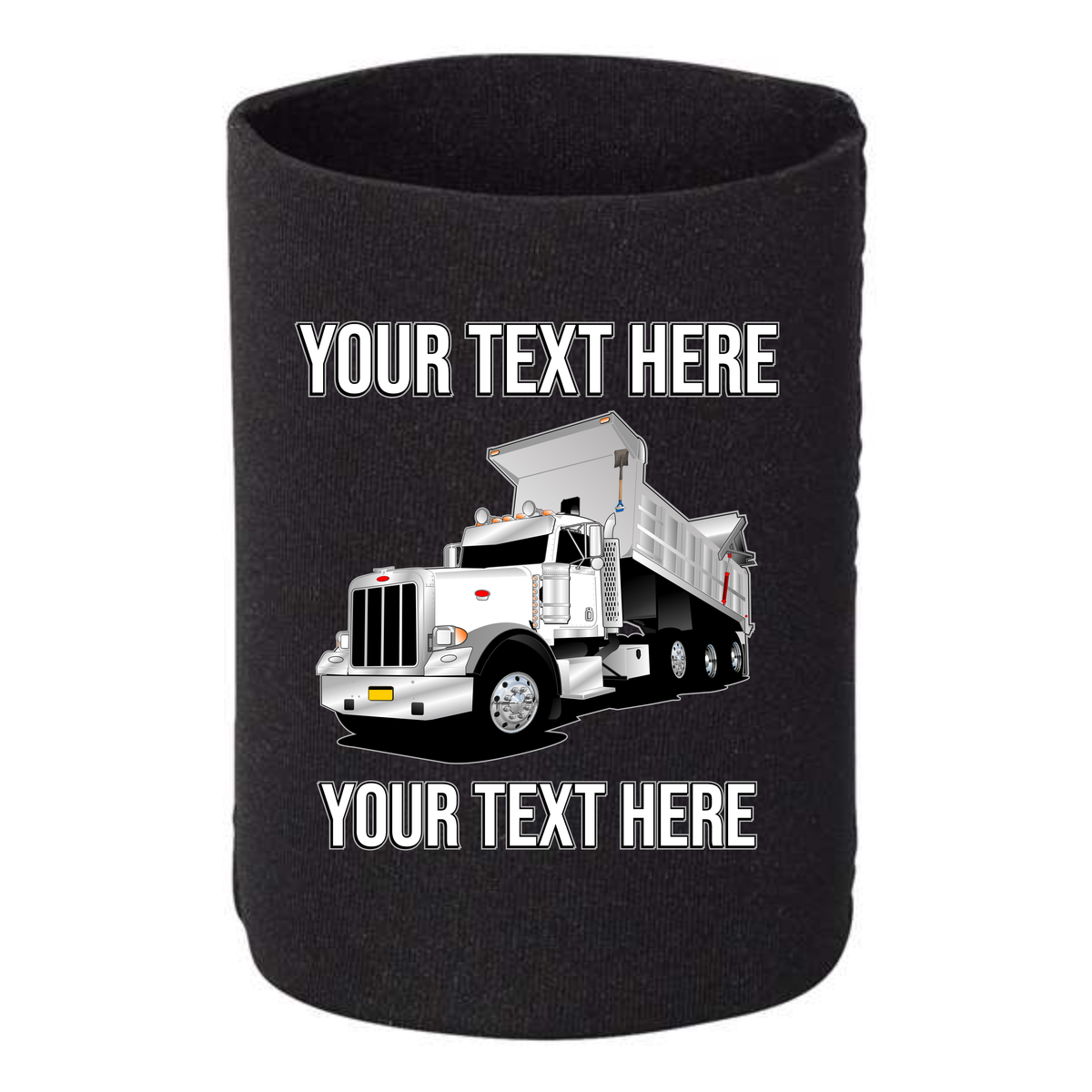 Peterbilt 389 Dump Truck - 1 DOZEN Can Cooler Koozies - Your Text Here - Free Shipping