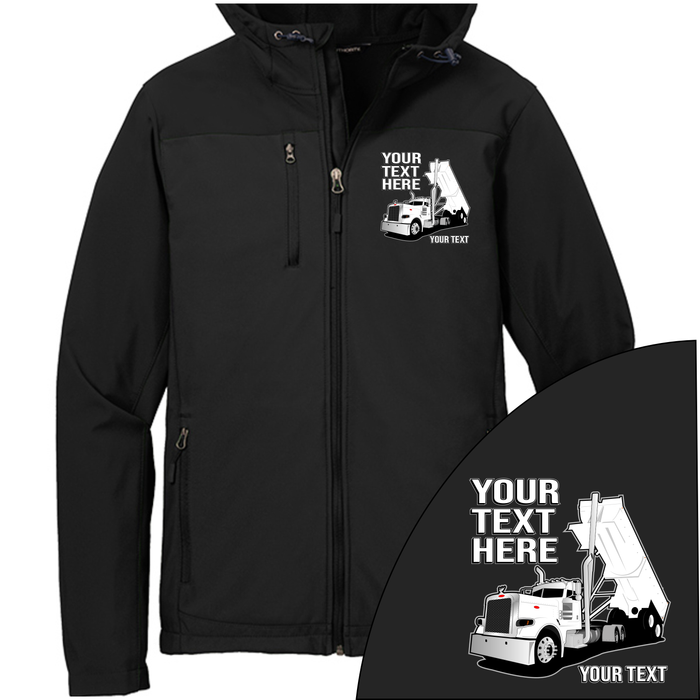 Peterbilt Day Cab  End Dump - Your Text Here - Port Authority Hooded Core Soft Shell Jacket -Free Shipping