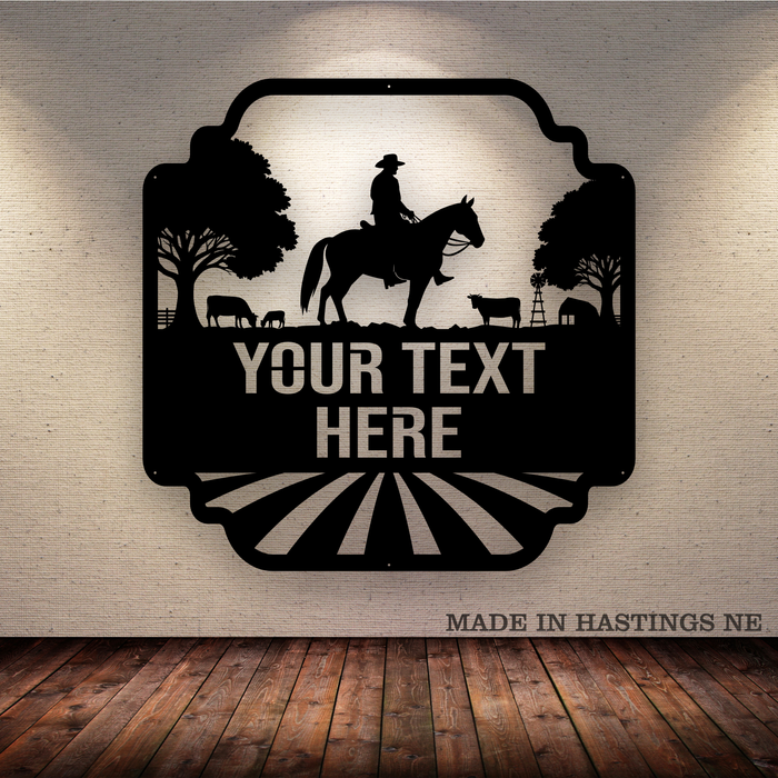 Cattle Ranch Cowboy Metal Monogram Sign - Free Shipping