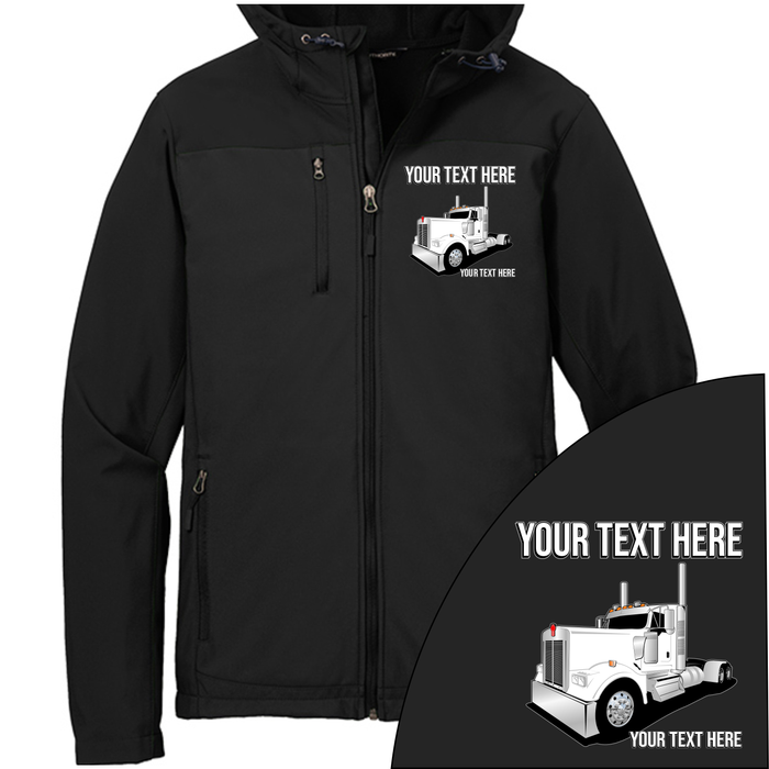 Kenworth W900 Day Cab - Your Text Here - Port Authority Hooded Core Soft Shell Jacket -Free Shipping