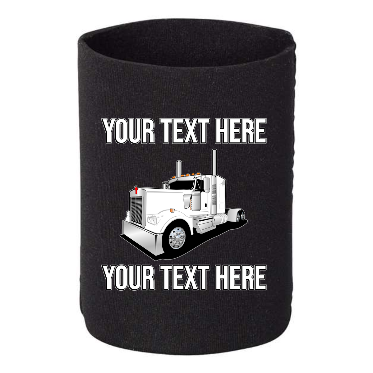 Kenworth W900  Full Truck Flat Top - 1 DOZEN Can Cooler Koozies - Your Text Here - Free Shipping