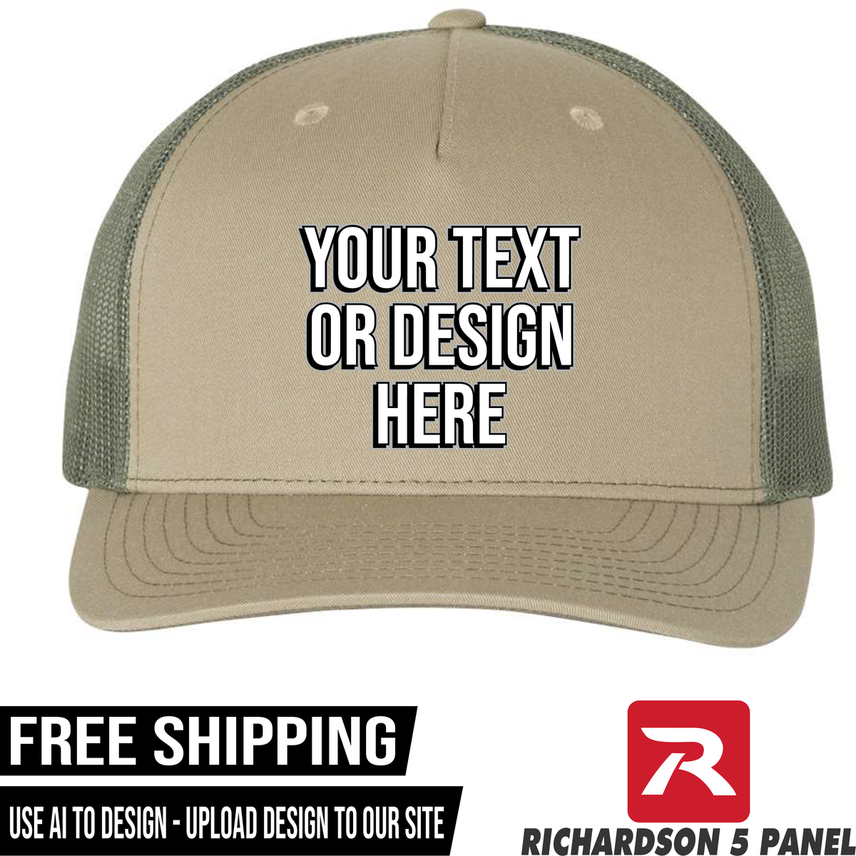 Your Text or Design Here - Richardson 112FP Five Panel Hat - Free Shipping