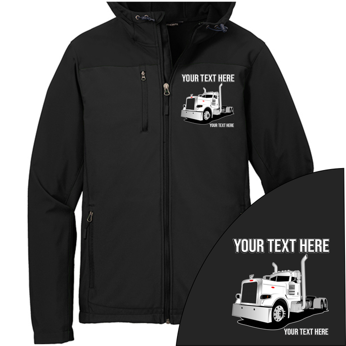 Peterbilt Day Cab - Your Text Here - Port Authority Hooded Core Soft Shell Jacket -Free Shipping