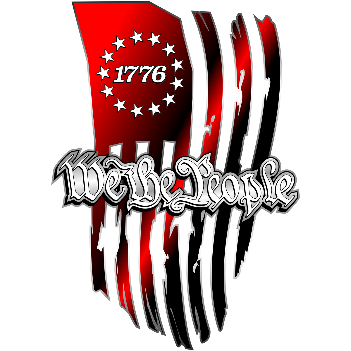 1776 We the People - Tattered Flag - PermaSticker - Free Shipping