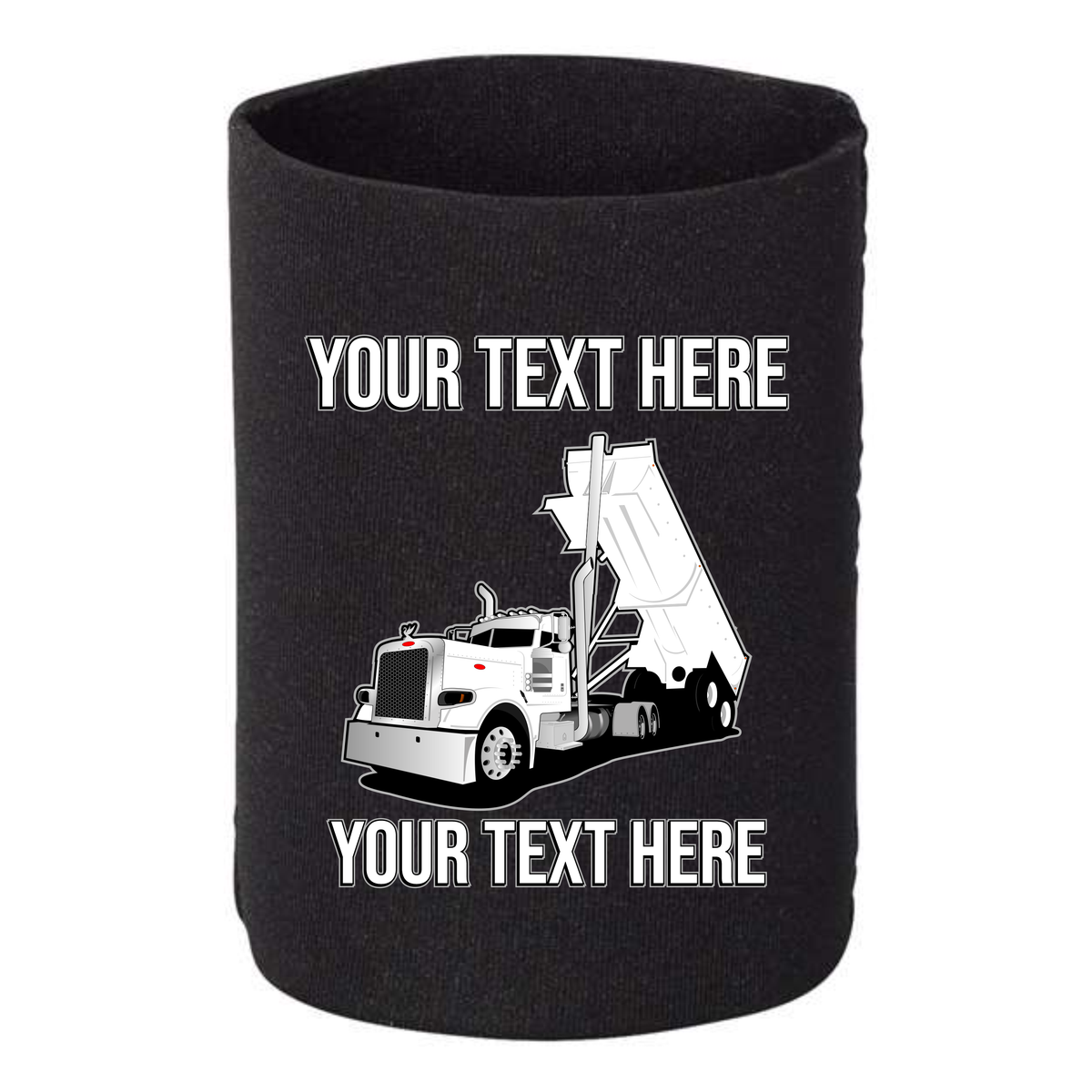 Peterbilt Day Cab End Dump Truck - 1 DOZEN Can Cooler Koozies  - Your Text Here - Free Shipping