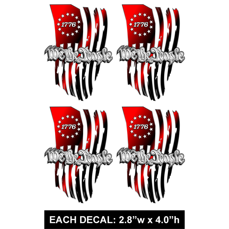 1776 We the People - Tattered Flag - 4 PACK -  -PermaSticker - Free Shipping