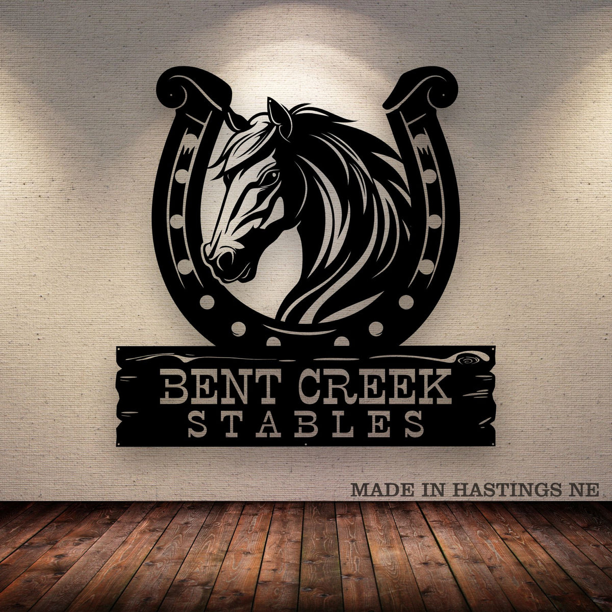 Horse Shoe with Horse Head Metal Monogram Sign - Free Shipping