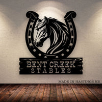 Horse Shoe with Horse Head Metal Monogram Sign - Free Shipping