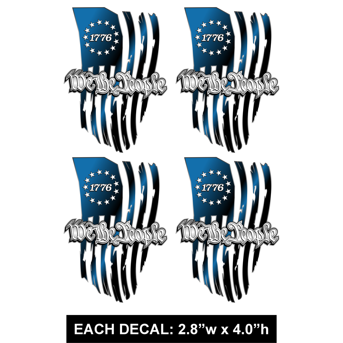 1776 We the People - Tattered Flag - 4 PACK -  -PermaSticker - Free Shipping