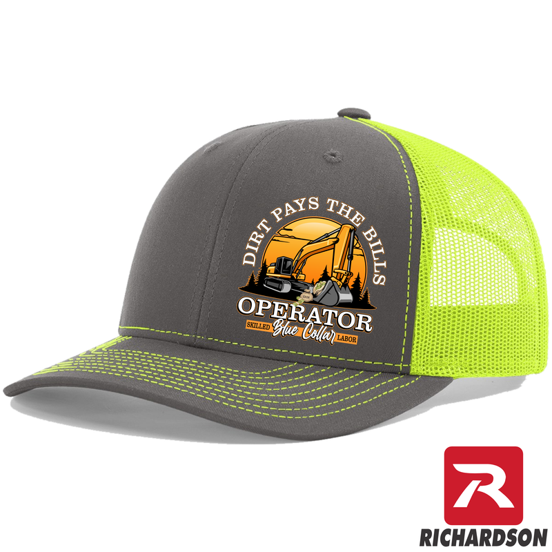 Dirt Pays the Bills -RICHARDSON 112 - Excavator - Snapback Trucker Hat - Free Shipping