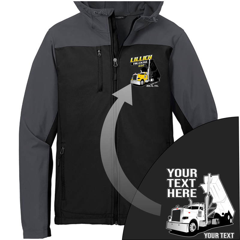 Peterbilt Day Cab  End Dump - Your Text Here - Port Authority Hooded Core Soft Shell Jacket -Free Shipping