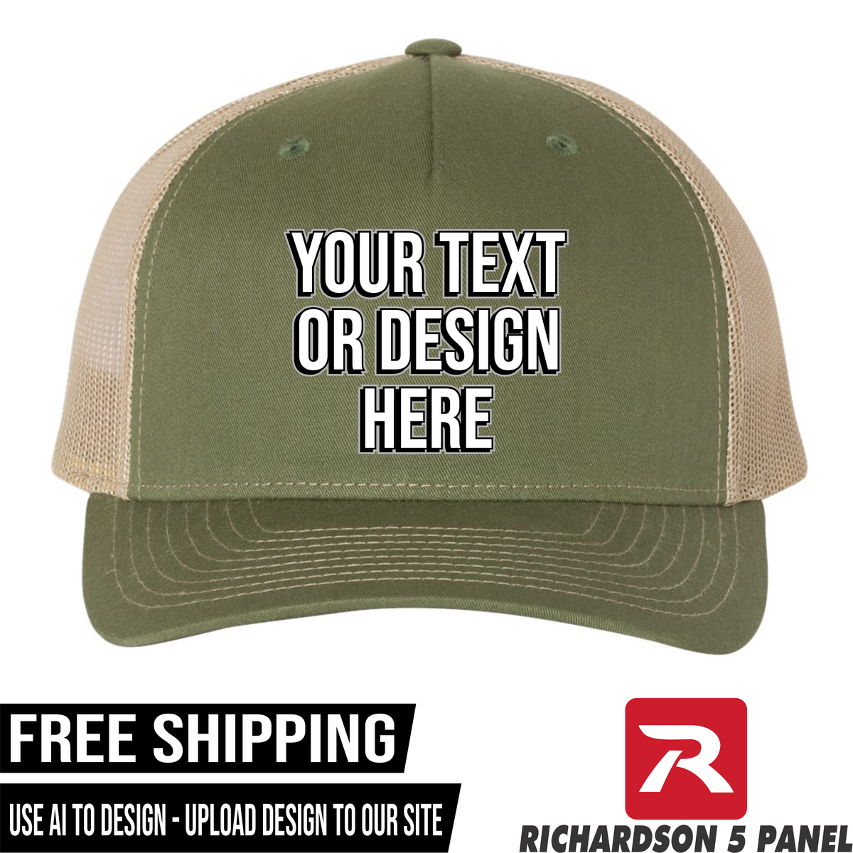 Your Text or Design Here - Richardson 112FP Five Panel Hat - Free Shipping
