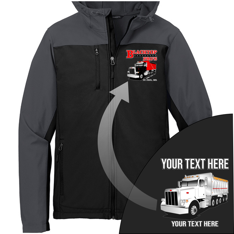 Peterbilt 357 Dump Truck - Your Text Here - Port Authority Hooded Core  Soft Shell Jacket -Free Shipping