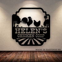Rooster Hens Chicken Coop Metal Monogram Sign - Free Shipping