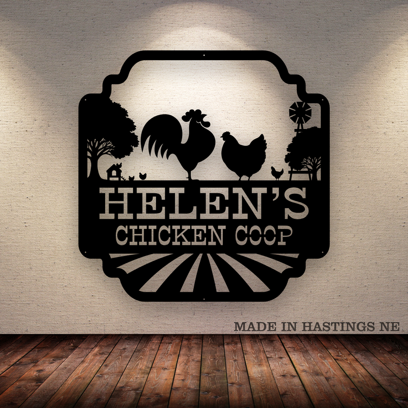 Rooster Hens Chicken Coop Metal Monogram Sign - Free Shipping