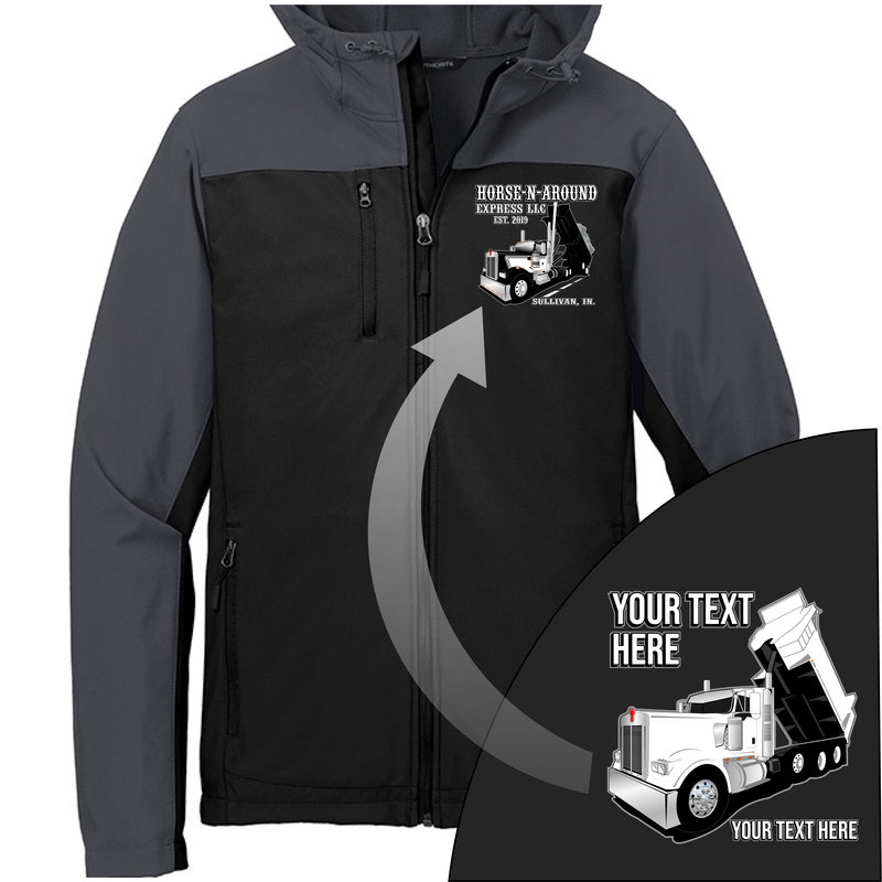 Kenworth W900 Dump Truck - Your Text Here - Port Authority Hooded Core  Soft Shell Jacket  -Free Shipping