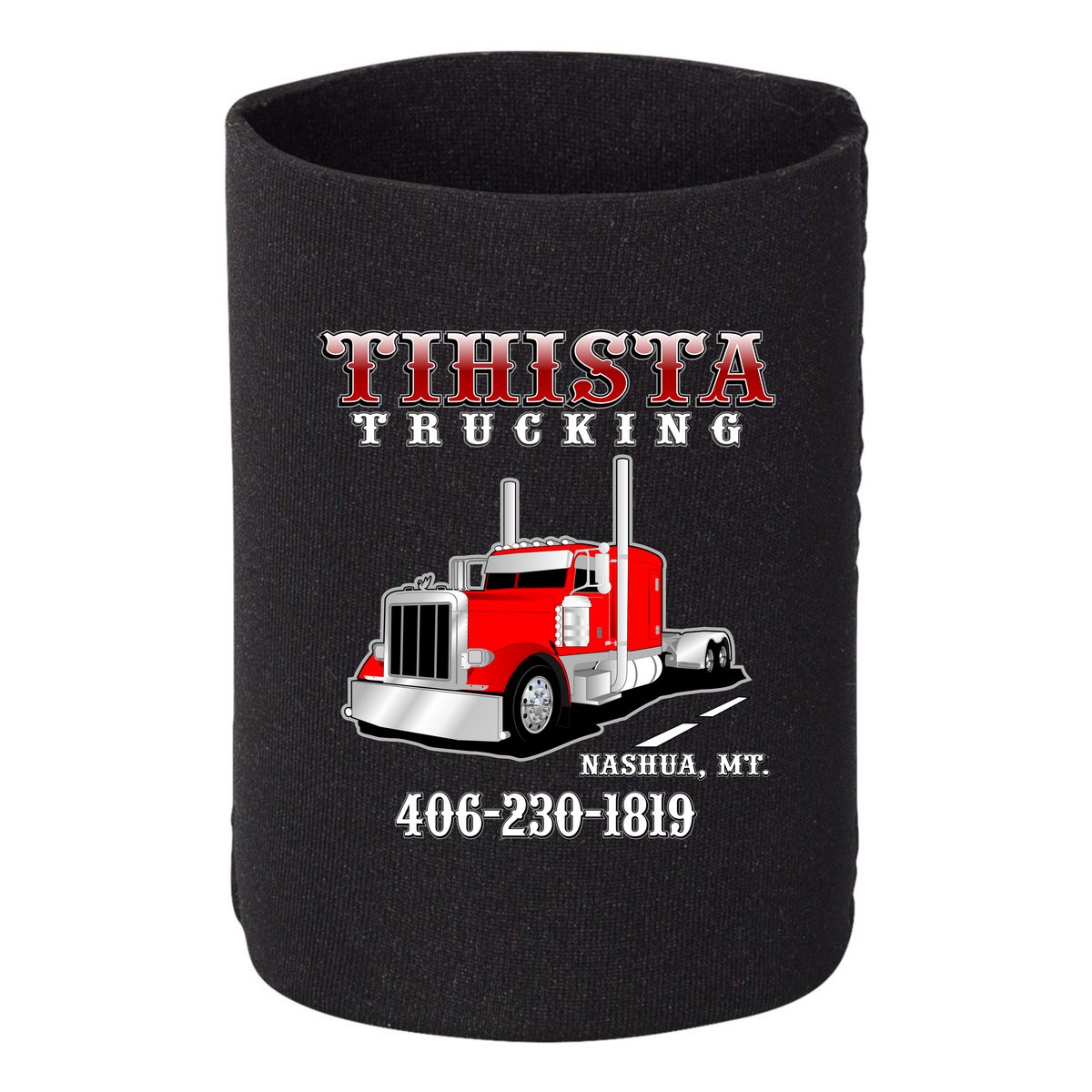 Peterbilt 389 Full Truck - 1 DOZEN Can Cooler Koozies - Your Text Here - Free Shipping