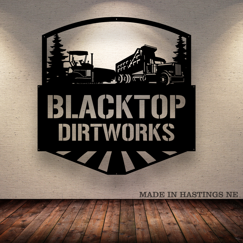 Asphalt Paver Dump Truck Trees Metal Monogram Sign - Free Shipping
