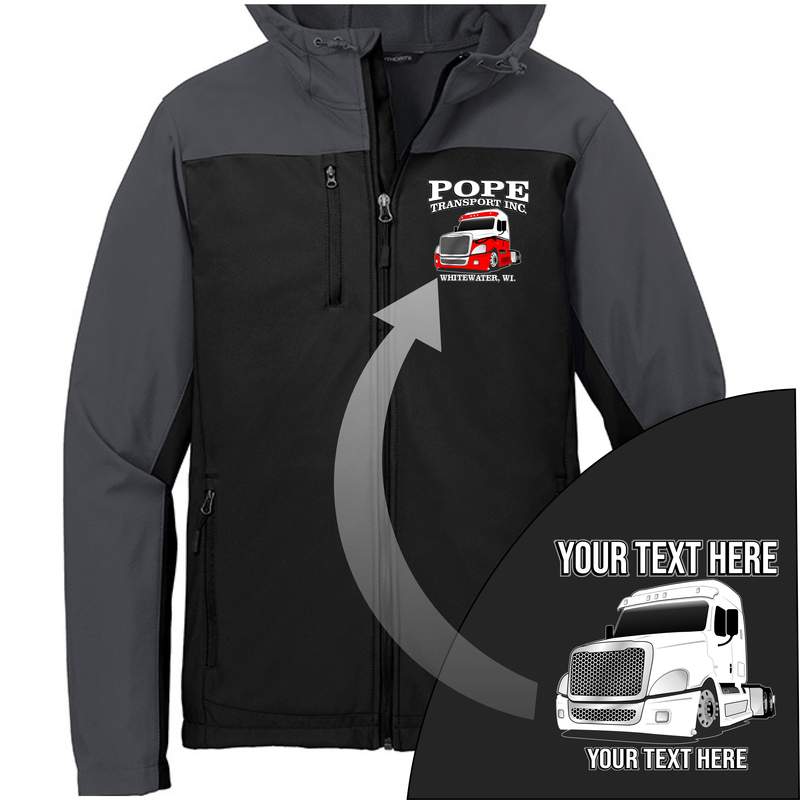 Freightliner Cascadia Full Truck - Your Text Here - Port Authority Hooded Core Soft Shell Jacket  - Free Shipping