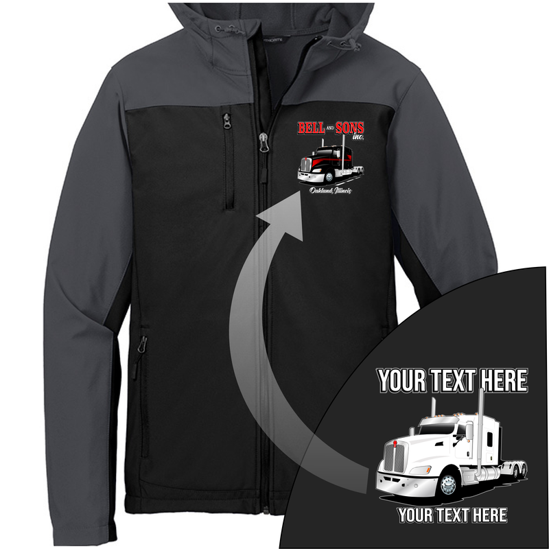 Kenworth T600 Full Truck - Your Text Here - Port Authority Hooded Core Soft Shell Jacket  - Free Shipping