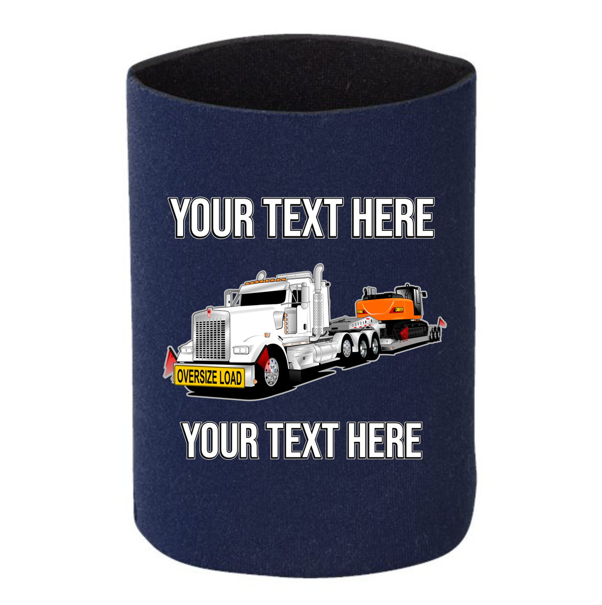 Kenworth W990 Lowboy Excavator - 1 DOZEN Can Cooler Koozies - Your Text Here - Free Shipping