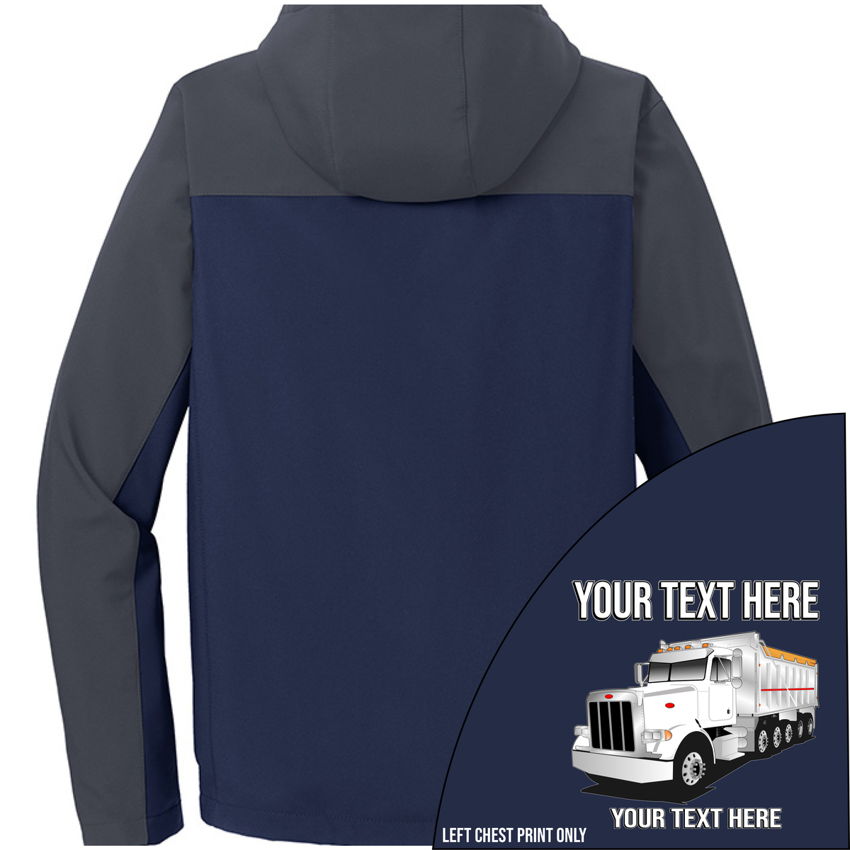 Peterbilt 357 Dump Truck - Your Text Here - Port Authority Hooded Core  Soft Shell Jacket -Free Shipping