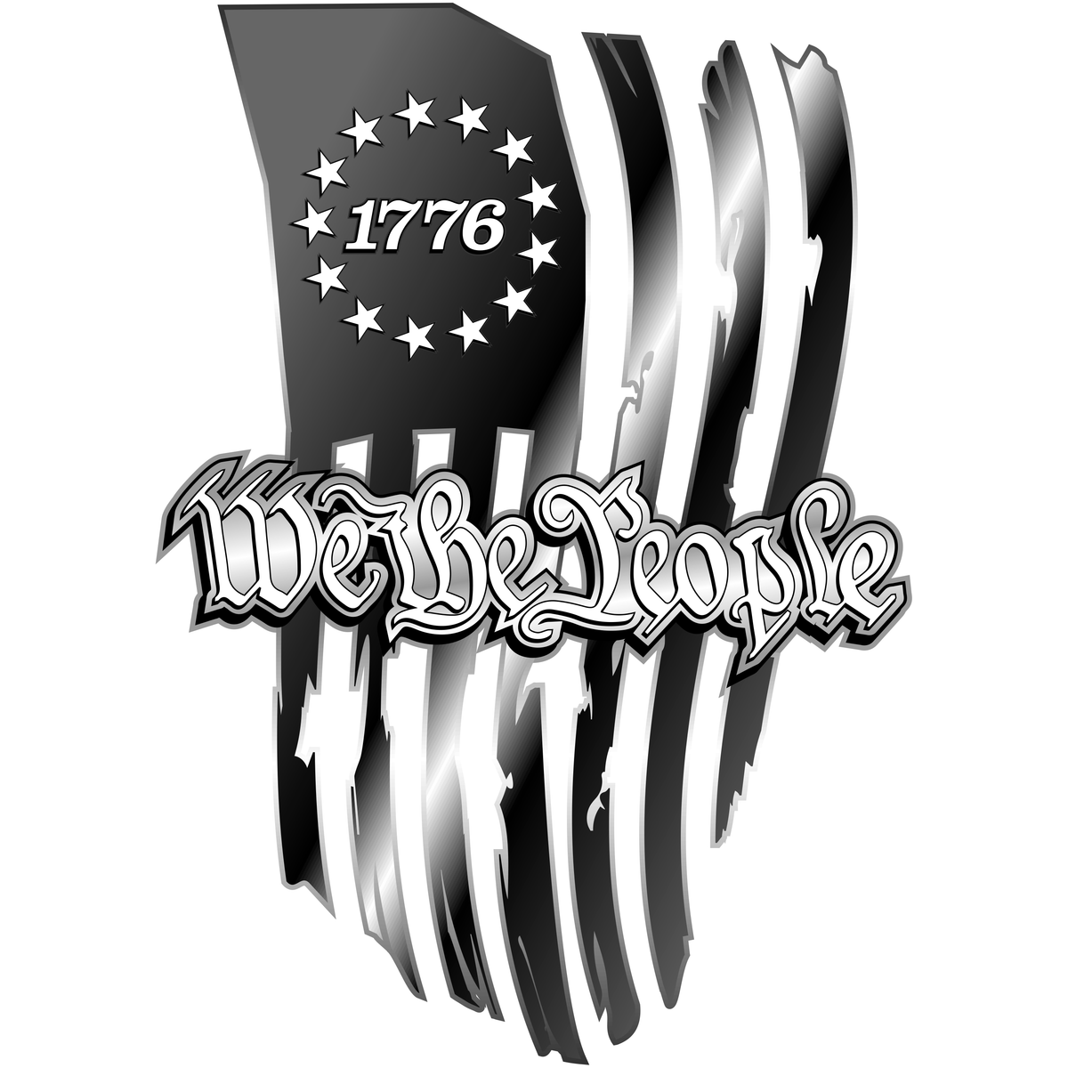 1776 We the People - Tattered Flag - PermaSticker - Free Shipping