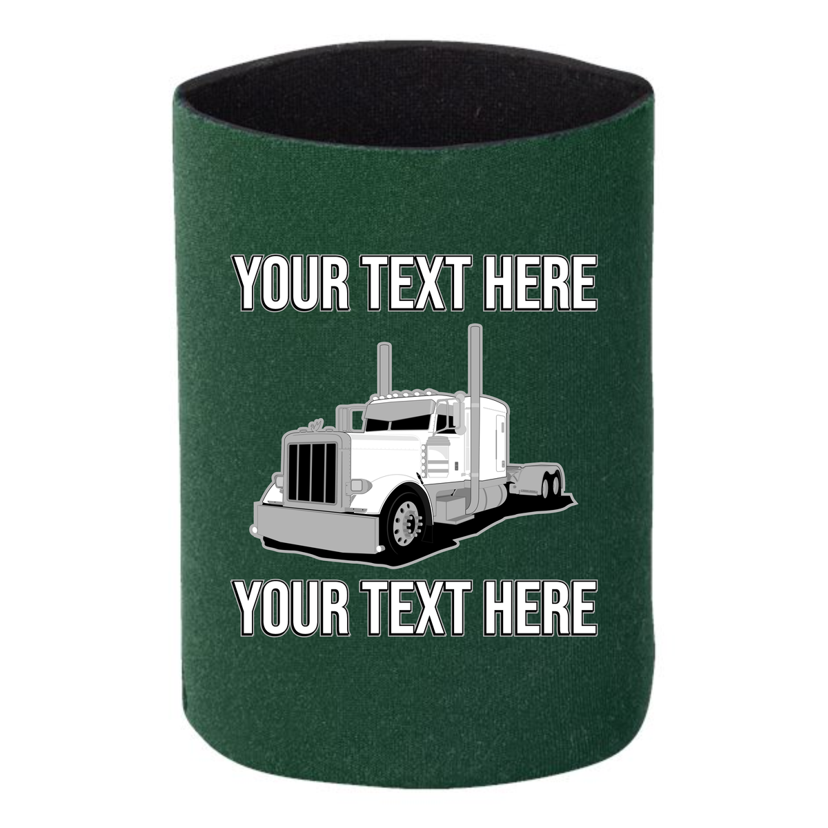 Peterbilt 389 Full Truck - 1 DOZEN Can Cooler Koozies - Your Text Here - Free Shipping