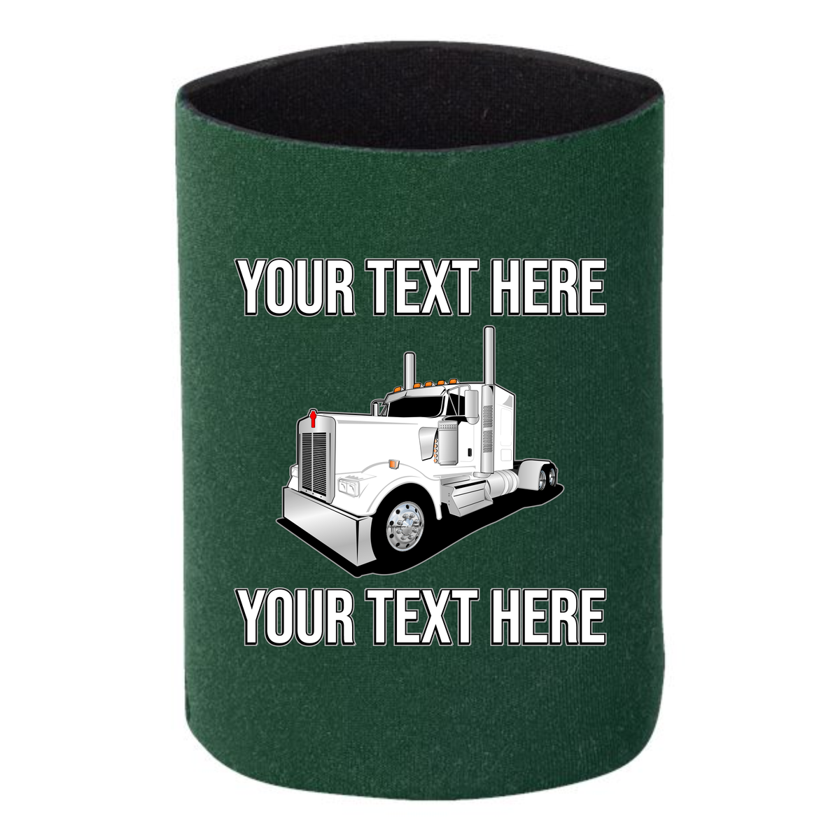 Kenworth W900  Full Truck Flat Top - 1 DOZEN Can Cooler Koozies - Your Text Here - Free Shipping