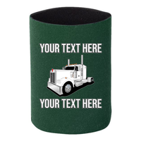 Kenworth W900  Full Truck Flat Top - 1 DOZEN Can Cooler Koozies - Your Text Here - Free Shipping