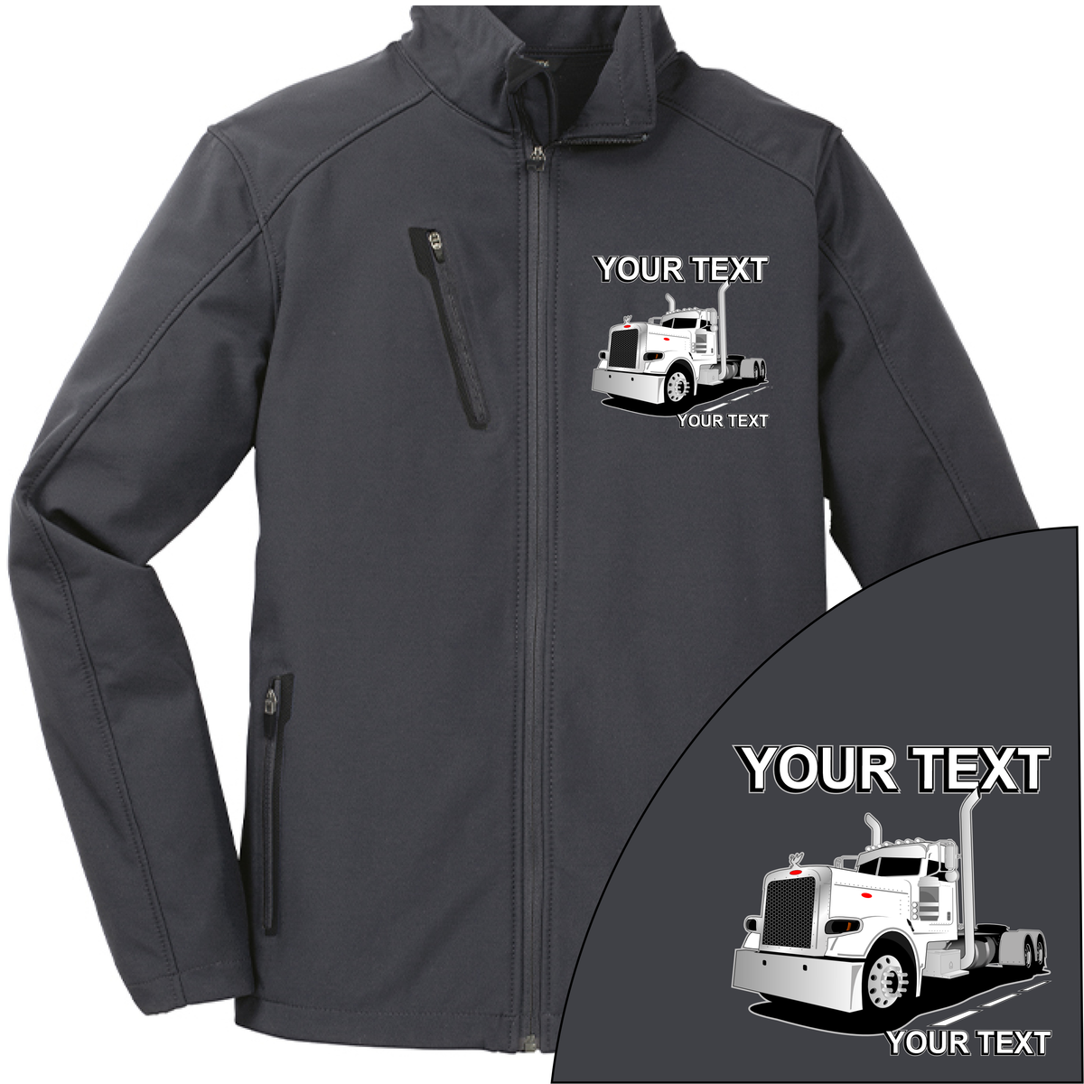 Peterbilt Day Cab Full Truck - Your Text Here - Port Authority ® Welded Soft Shell Jacket NO HOOD - Free Shipping