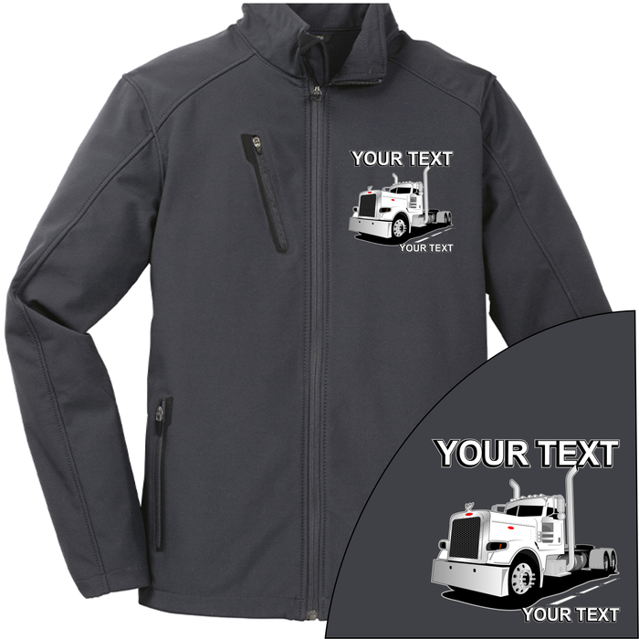 Peterbilt Day Cab Full Truck - Your Text Here - Port Authority ® Welded Soft Shell Jacket NO HOOD - Free Shipping