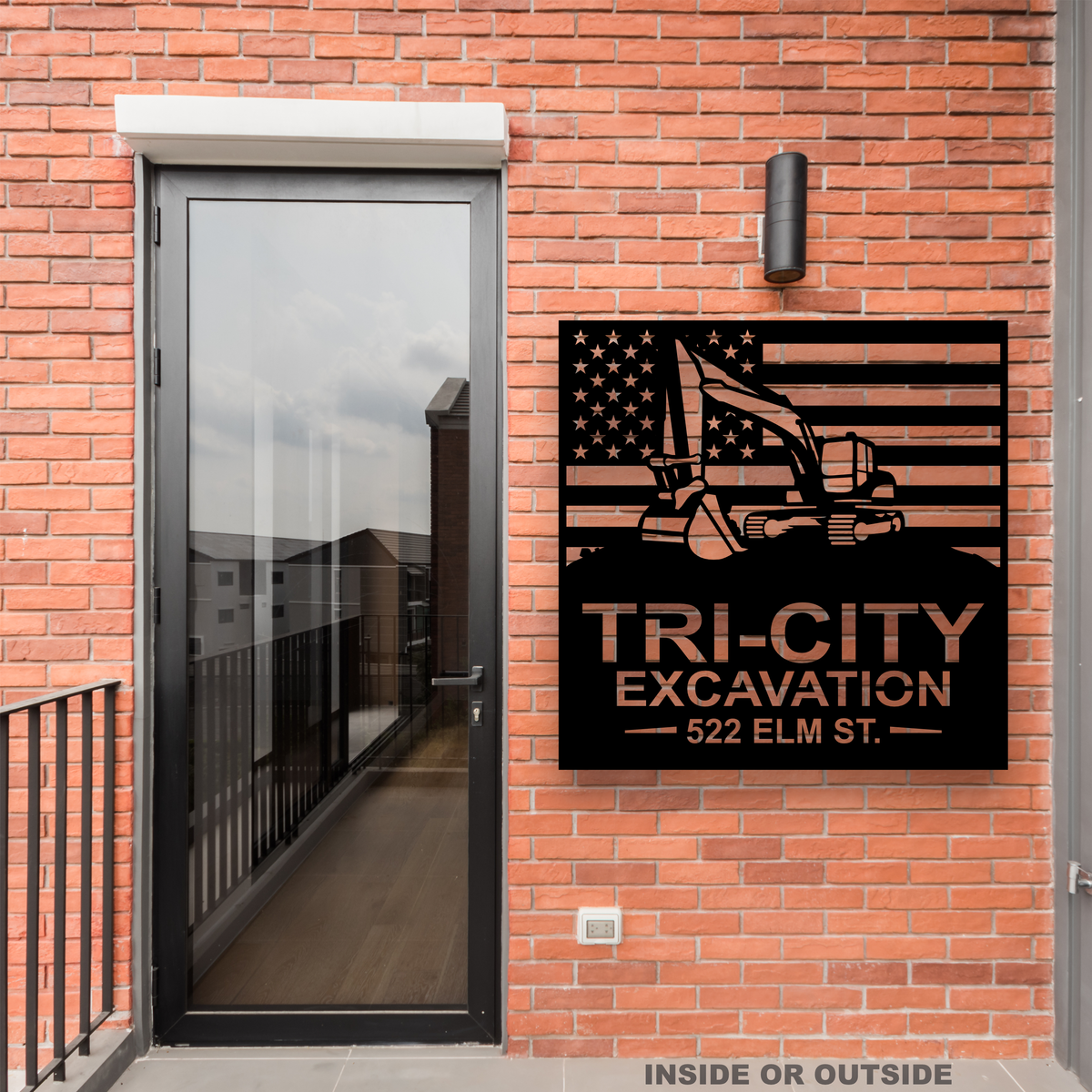 American Flag - Excavator - Your Text - Metal Monogram Sign
