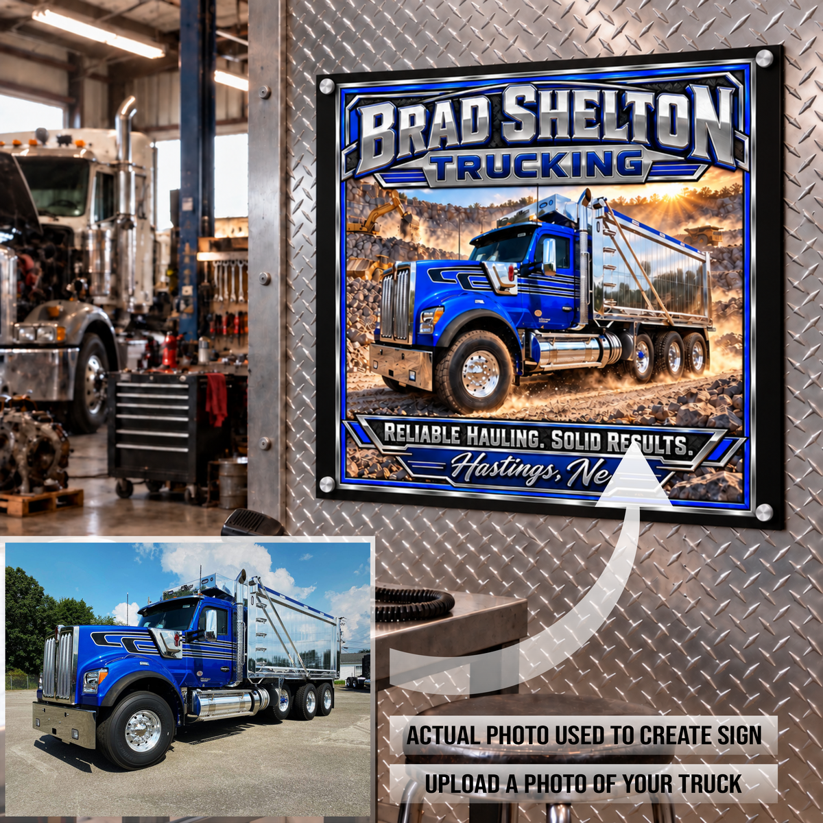 Trucking - Acrylic Sign Square  - Your Logo or Text Here - Free Shipping