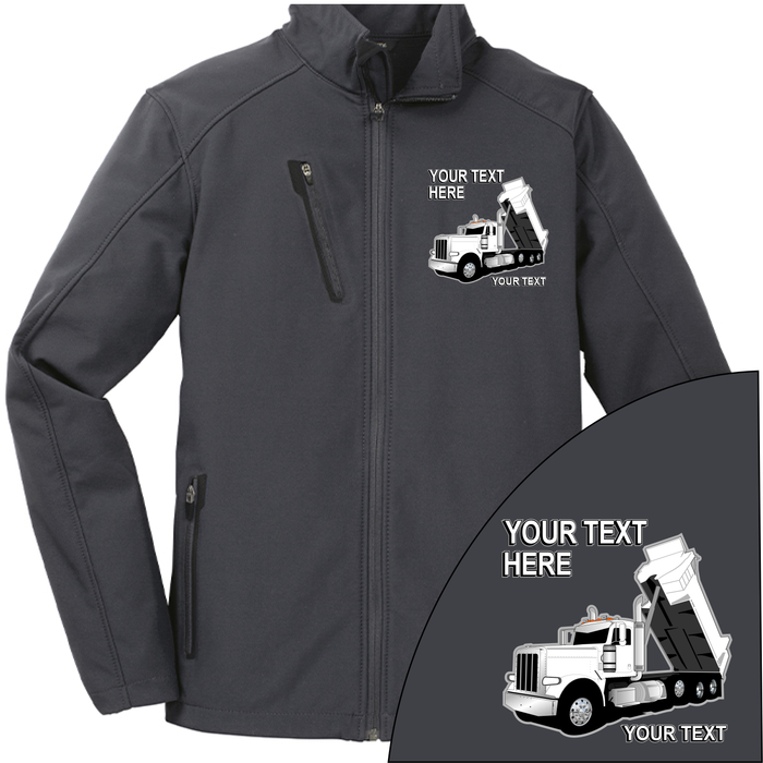 Peterbilt Dump Truck - Your Text Here - Port Authority ® Welded  Soft Shell Jacket NO HOOD - Free Shipping