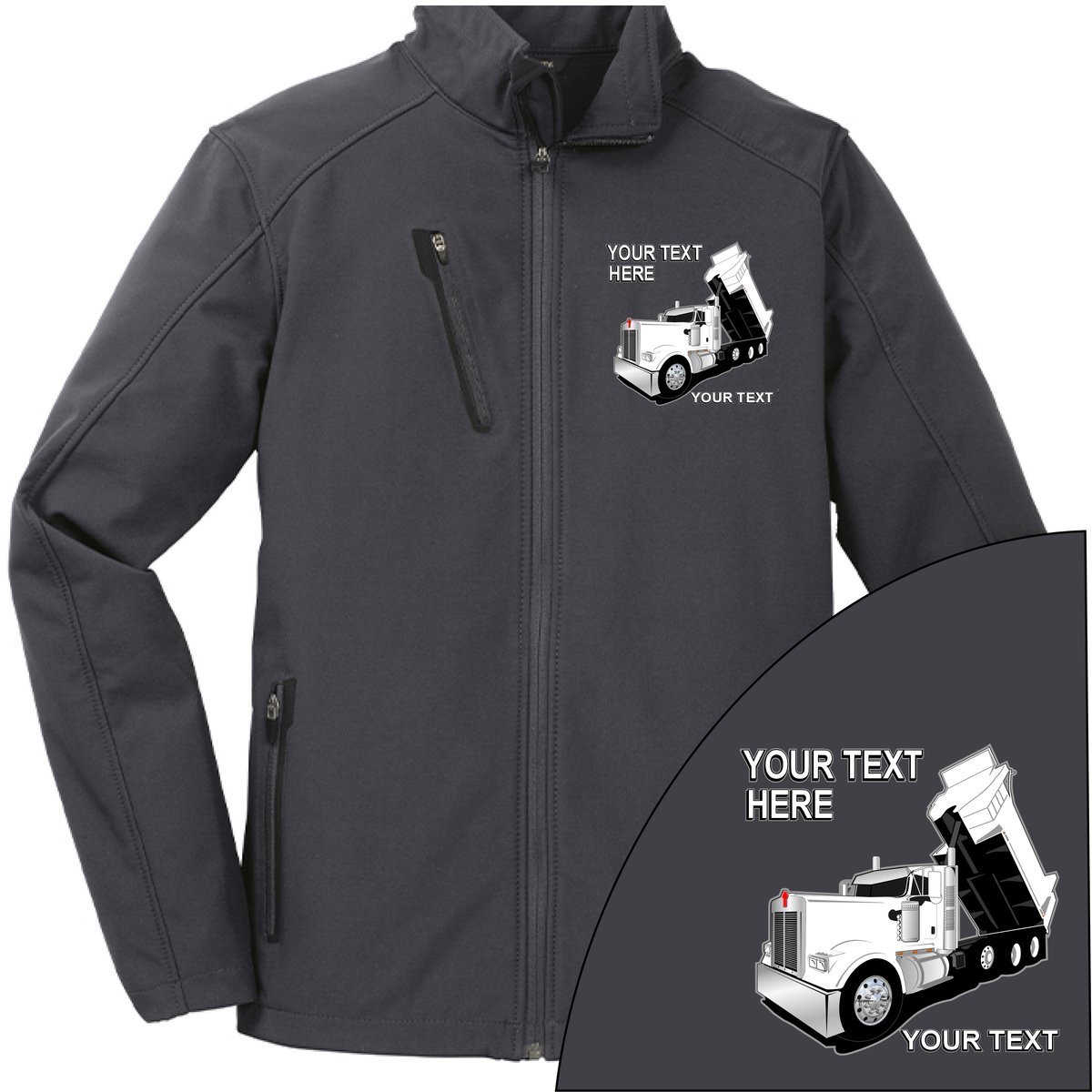 Kenworth Dump Truck - Your Text Here - Port Authority ® Welded  Soft Shell Jacket NO HOOD - Free Shipping