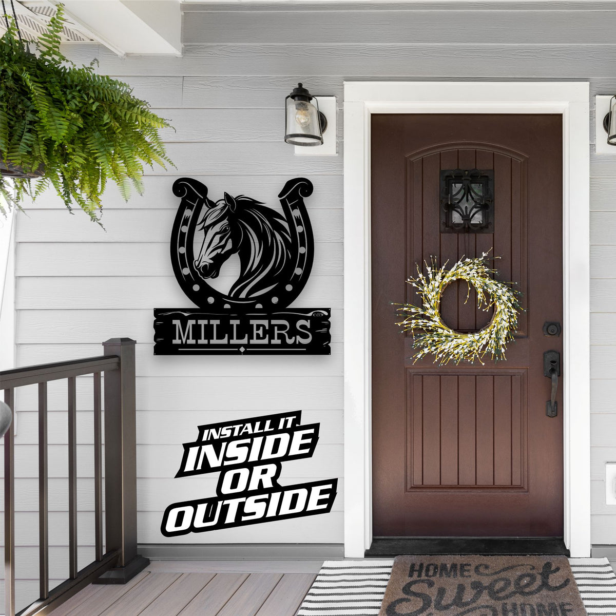 Horse Shoe with Horse Head Metal Monogram Sign - Free Shipping