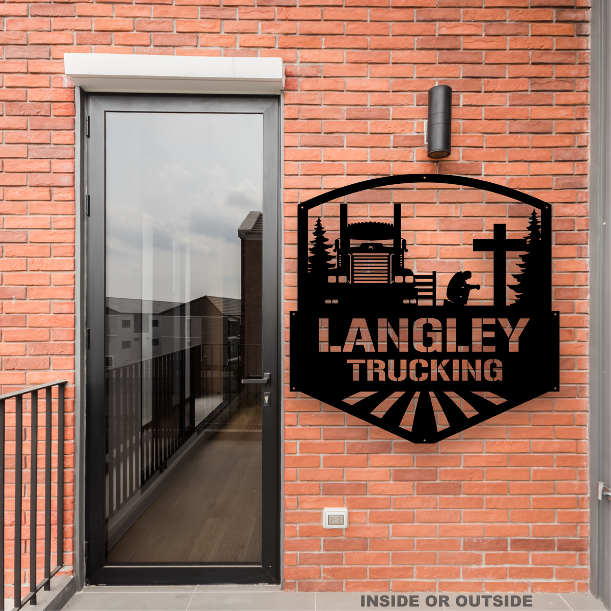 Kenworth W900 Trucker Kneeling at Cross Metal Monogram Sign - Free Shipping