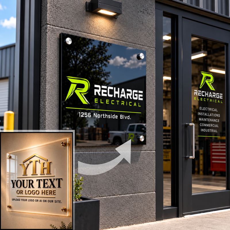Acrylic Sign Square - Your Logo or Text Here - Free Shipping