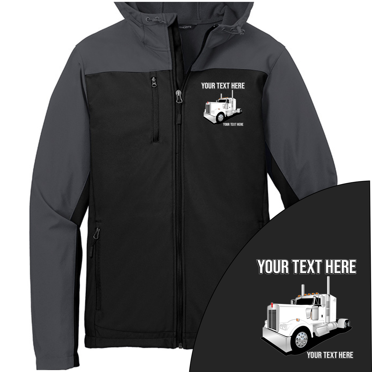 Kenworth Full Truck - Your Text Here - Port Authority Hooded Core Soft Shell Jacket -Free Shipping