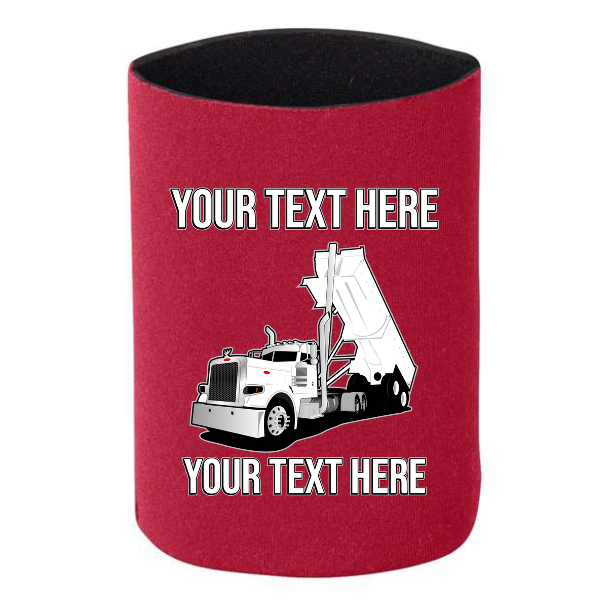 Peterbilt Day Cab End Dump Truck - 1 DOZEN Can Cooler Koozies  - Your Text Here - Free Shipping