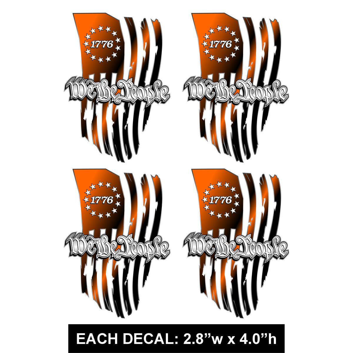 1776 We the People - Tattered Flag - 4 PACK -  -PermaSticker - Free Shipping