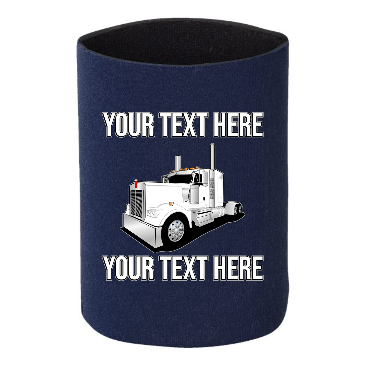 Kenworth W900  Full Truck Flat Top - 1 DOZEN Can Cooler Koozies - Your Text Here - Free Shipping