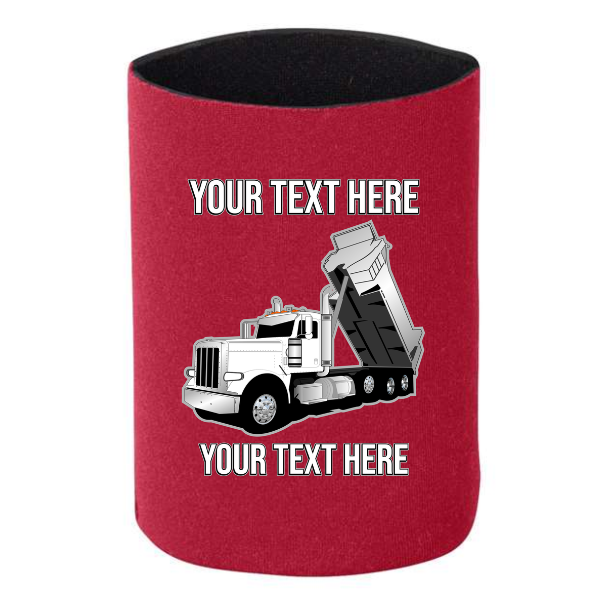 Peterbilt Dump Truck - 1 DOZEN Can Cooler Koozies - Your Text Here - Free Shipping