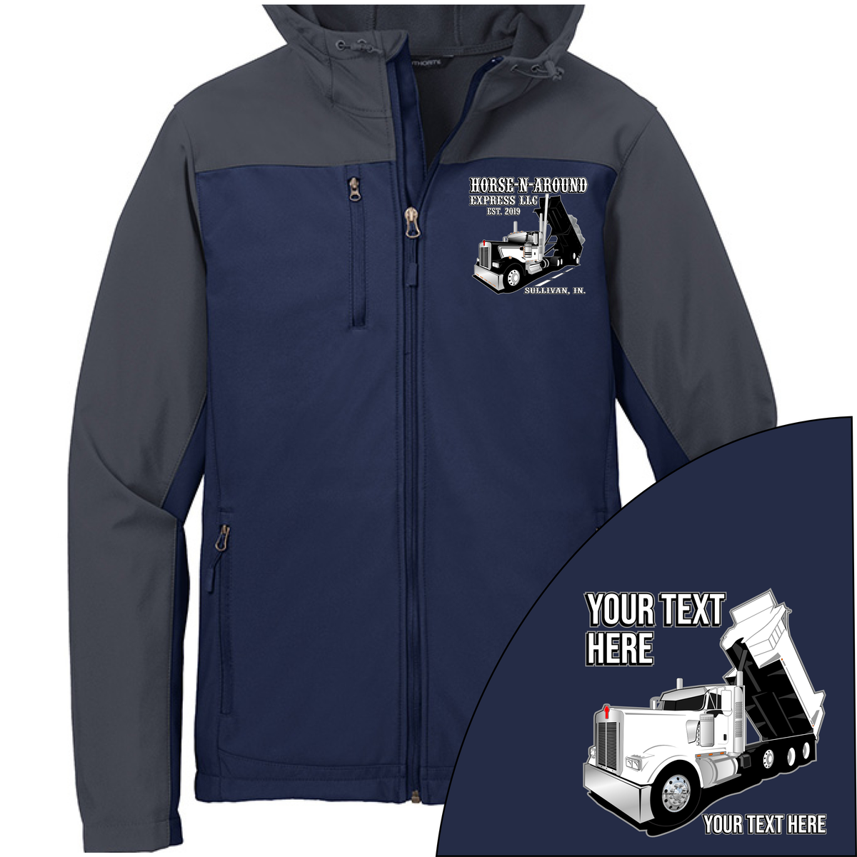 Kenworth W900 Dump Truck - Your Text Here - Port Authority Hooded Core  Soft Shell Jacket  -Free Shipping