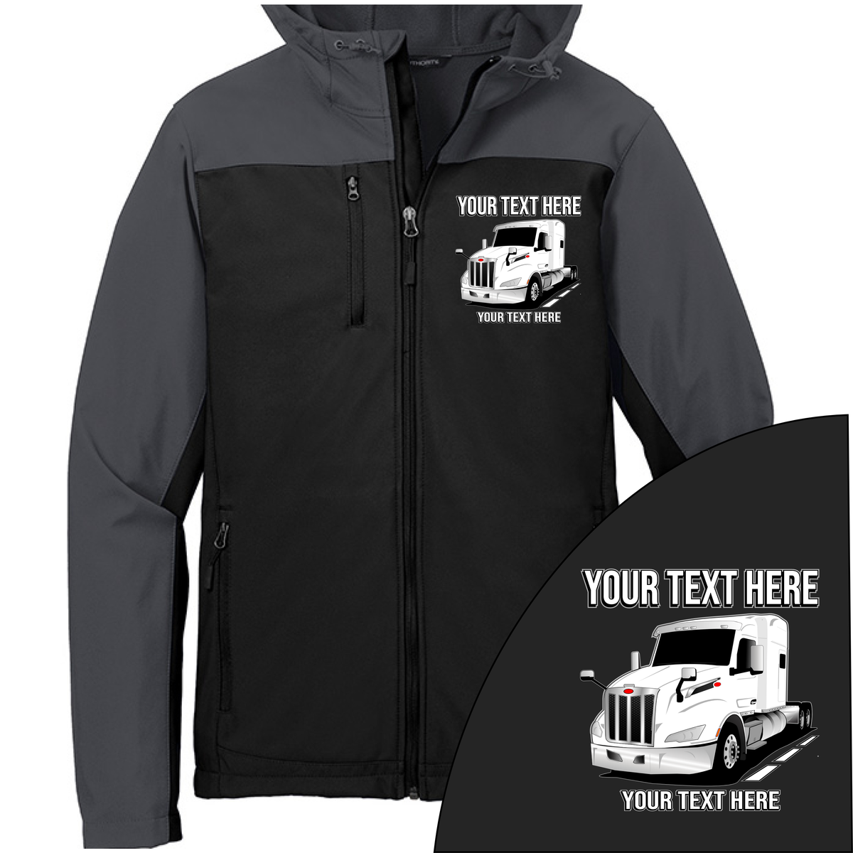 Peterbilt 579 Full Truck - Your Text Here - Port Authority Hooded Core  Soft Shell Jacket - Free Shipping