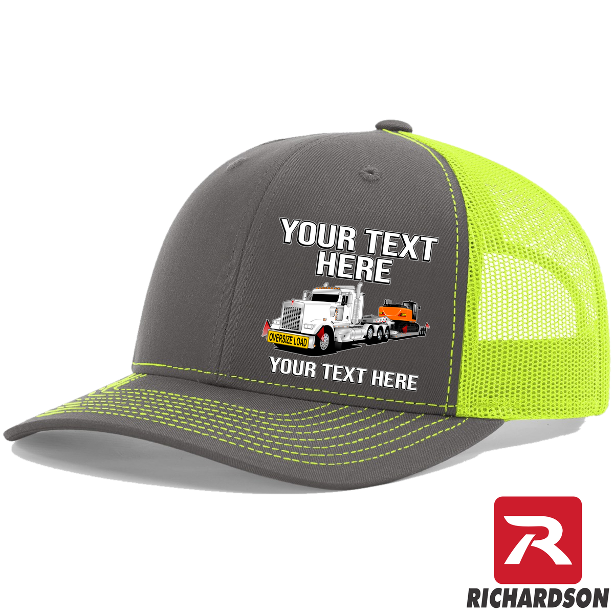 RICHARDSON 112 - Kenworth W900 Lowboy with Excavator   - Your Text Snapback Hats - Free Shipping